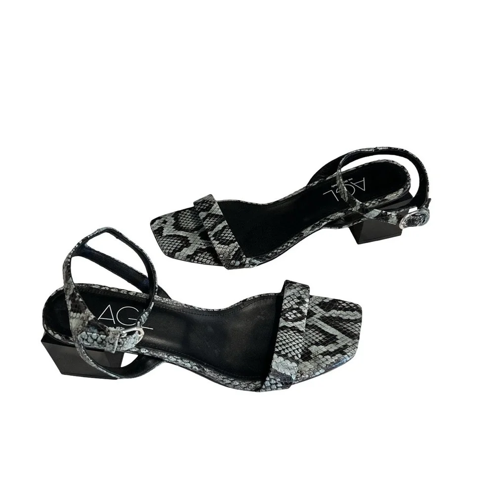 AGL Women's Angie Strap Sandals Size 41 Black Snakeskin‎ Block Heel 10